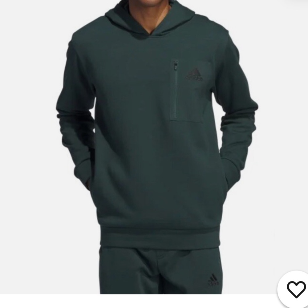 Adidas Men's Dark Green Hoodie Sweatshirt w Zipper Pocket Size L - Picture 2 of 7
